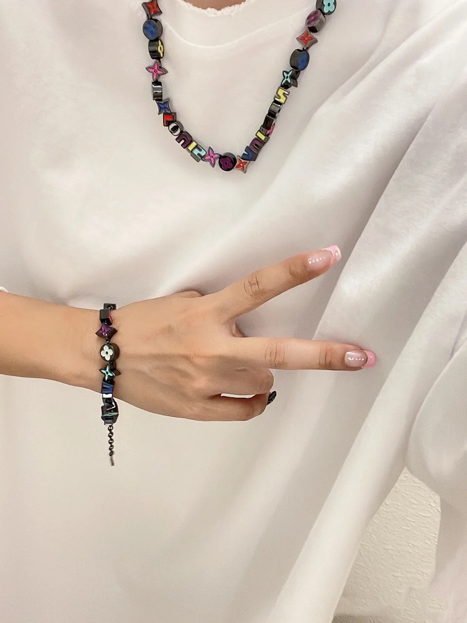 Louis Vuitton Black Gold Colorful Enamel Charms Bracelet Necklace for Men - Original Replica Club