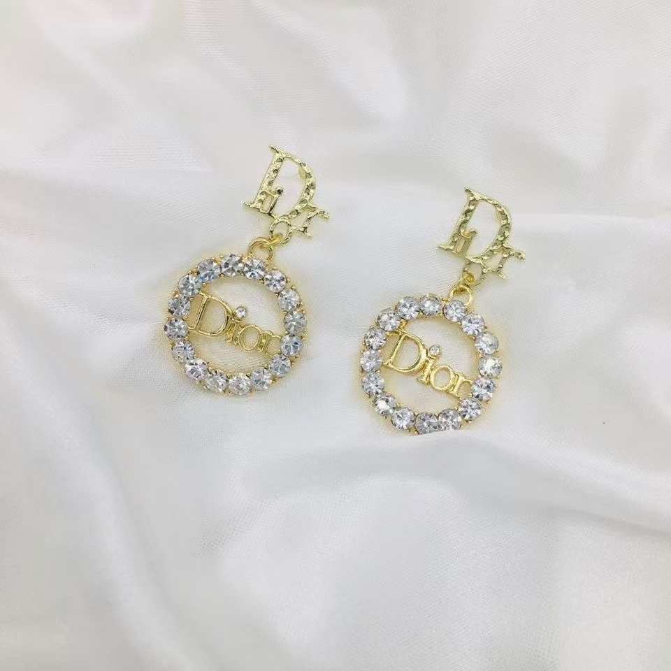 Dior Diamond Paved Round CD Earrings - Original Replica Club
