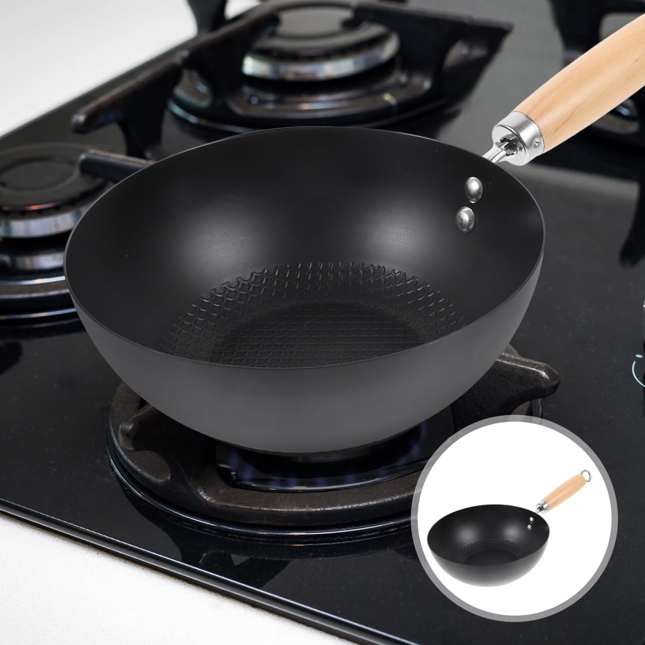 Cabilock Small Iron Pot Japanese Style Mini Wok 8 Inch Flat Bottom Cast Iron Pan for Single Serving Cooking Compatible with Induction Gas Electric Stoves