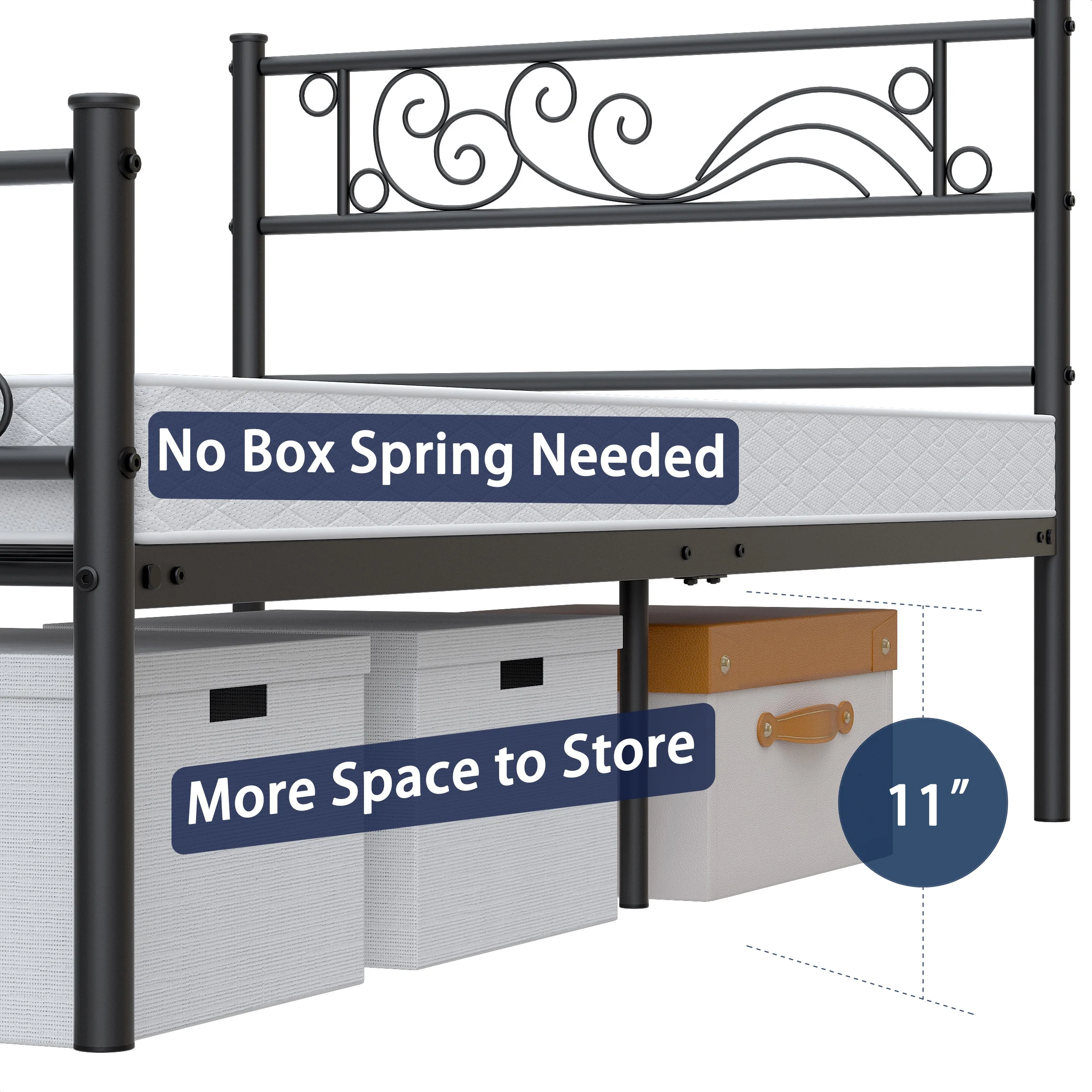 Yoneston Single Metal Platform Bed Frame Twin Size Bed frame with Headboard & Footboard Kids Bedroom Furniture,Black - Image 5