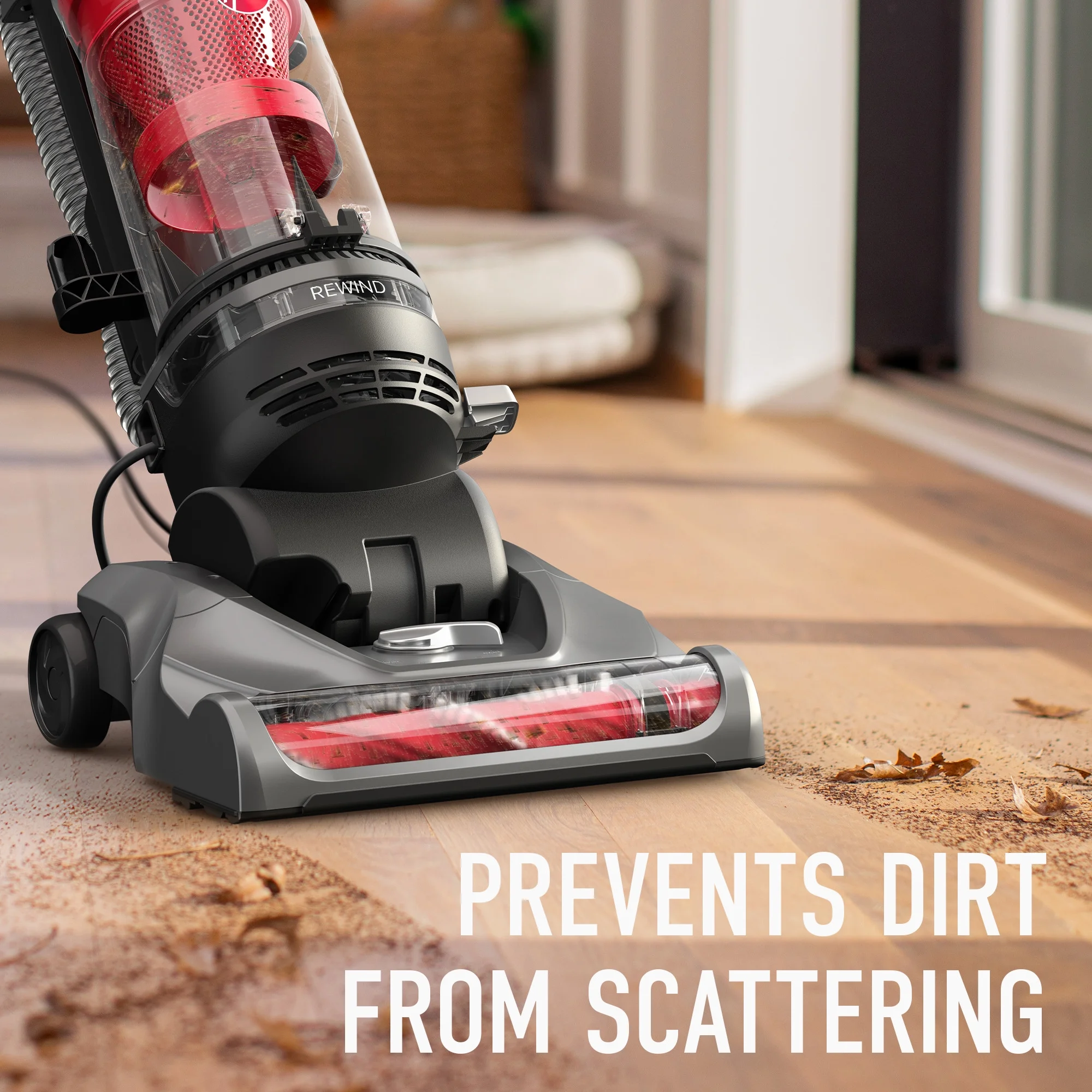 Hoover Rewind Pet Bagless Upright Vacuum Cleaner, Pet Friendly, Automatic Cord Rewind, Multi-Surface and Above Floor Cleaning, UH77410V, Gray & Red - Image 8