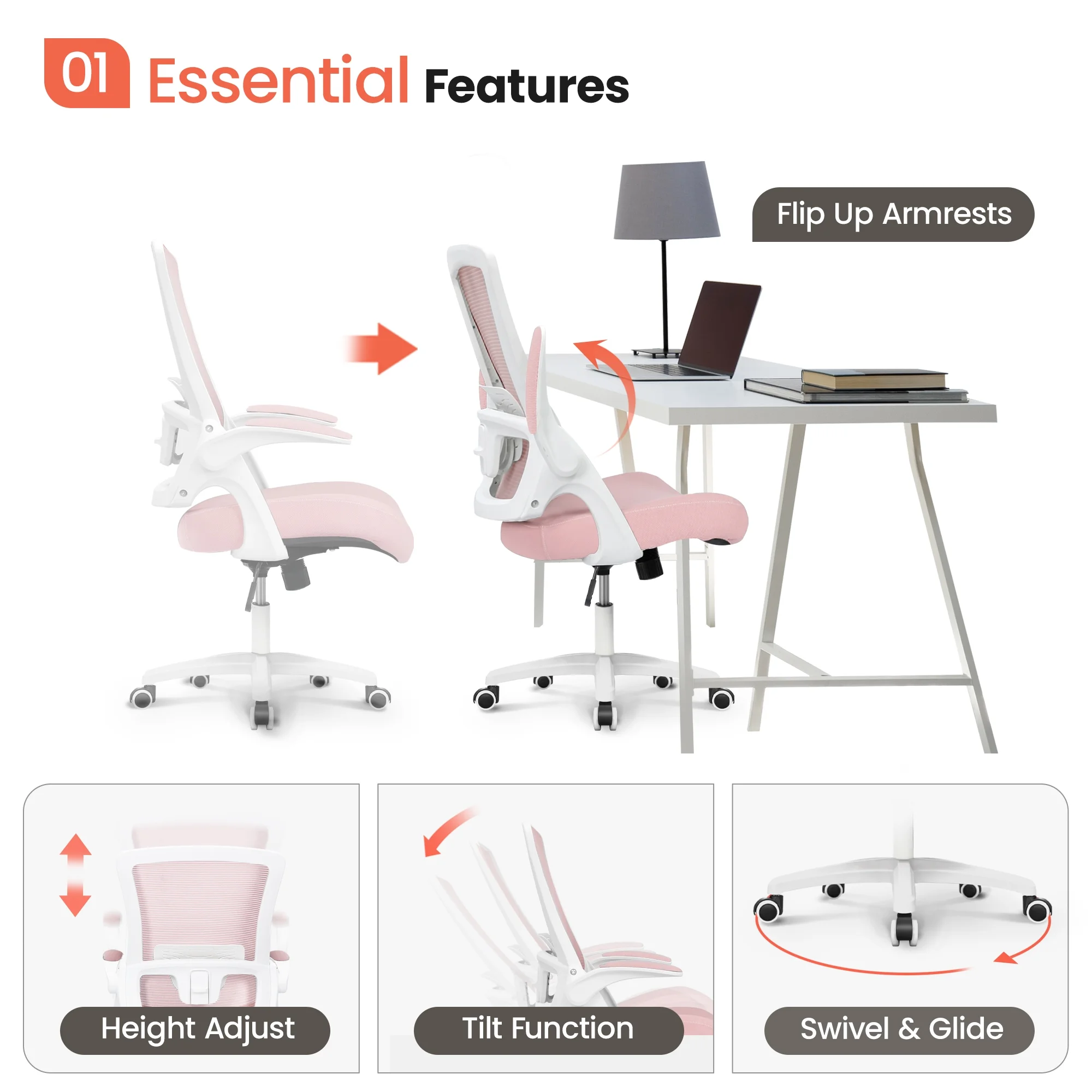 NEO CHAIR Ergonomic Office Chair, Adjustable High Back Mesh Desk Chair with Flip-up Arms, Black - Image 25
