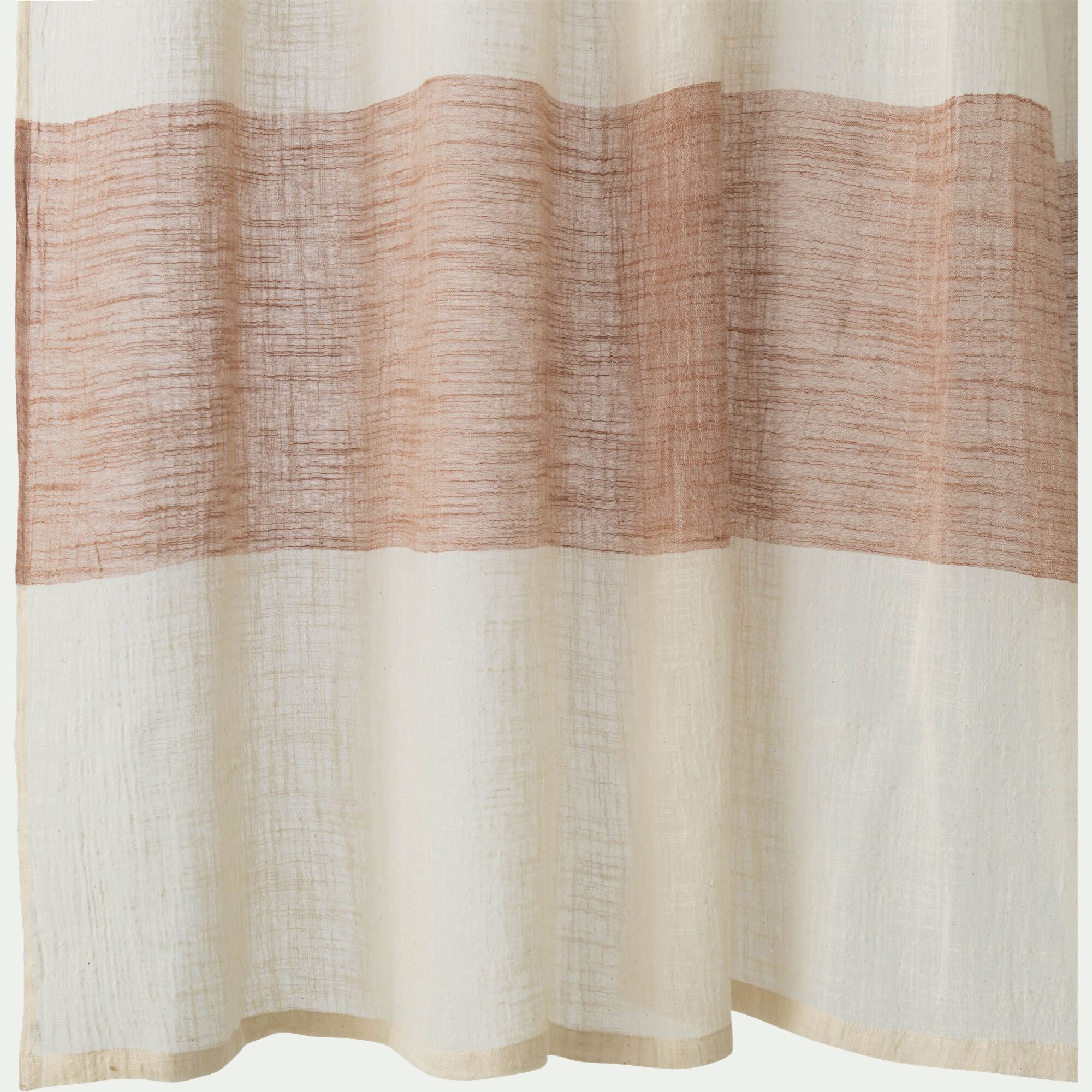 LEVEZA - Rideau à nouettes en coton à bande brun rustrel 140x250cm - blanc