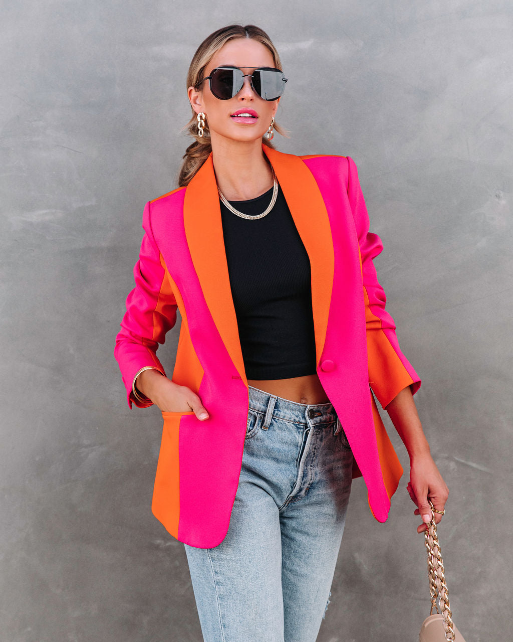 Show Stopper Babe Pocketed Colorblock Blazer - Se7enfashion
