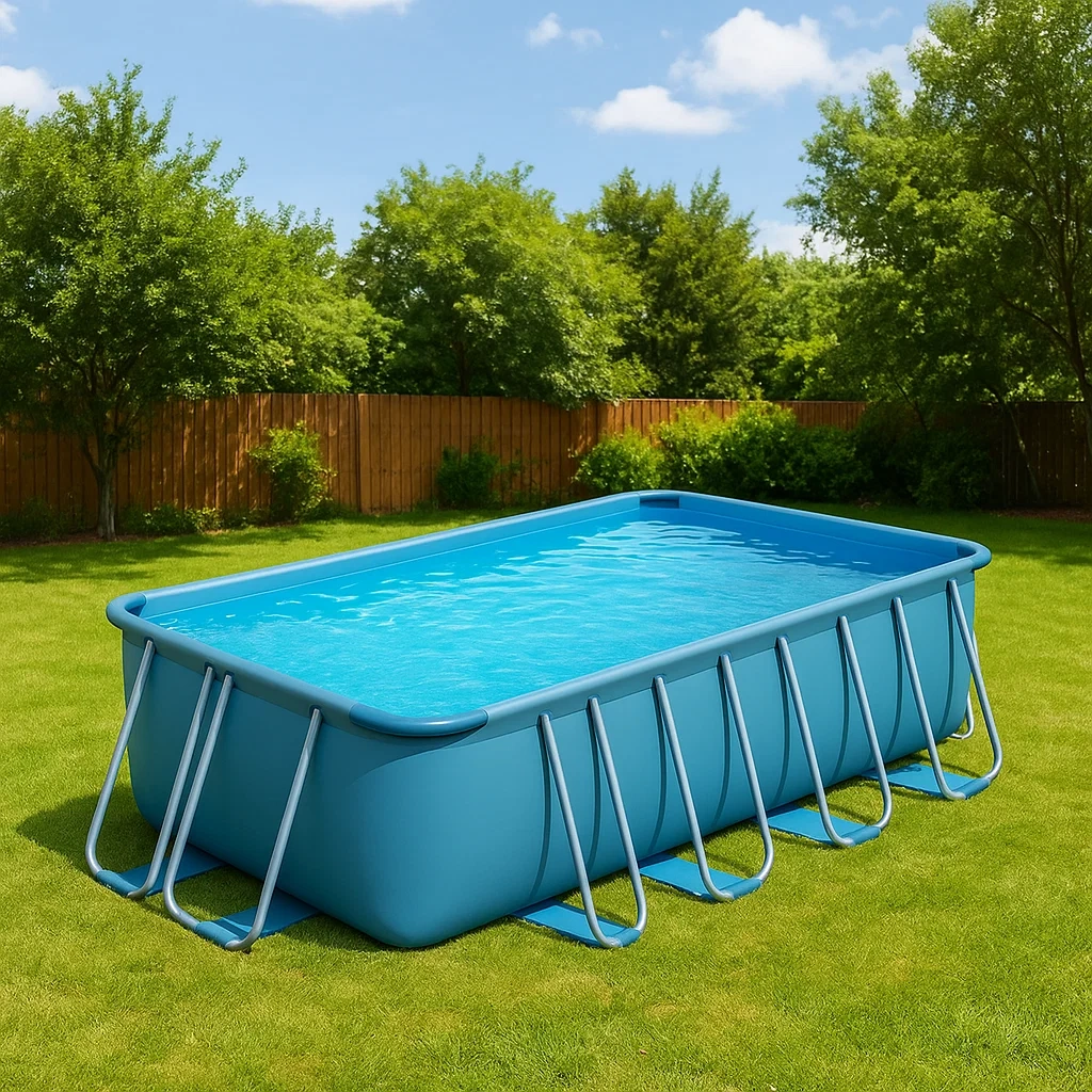 Piscina tubular rectangular,PVC con estructura de acero,azul,instalación independiente,400x200x122 cm - OEwfwBikiRSw