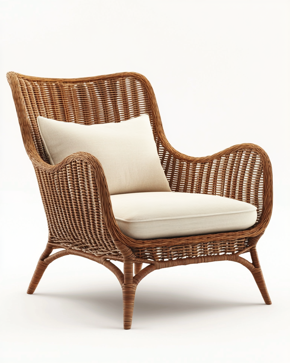Sillón de Ratan con Cojín Beige