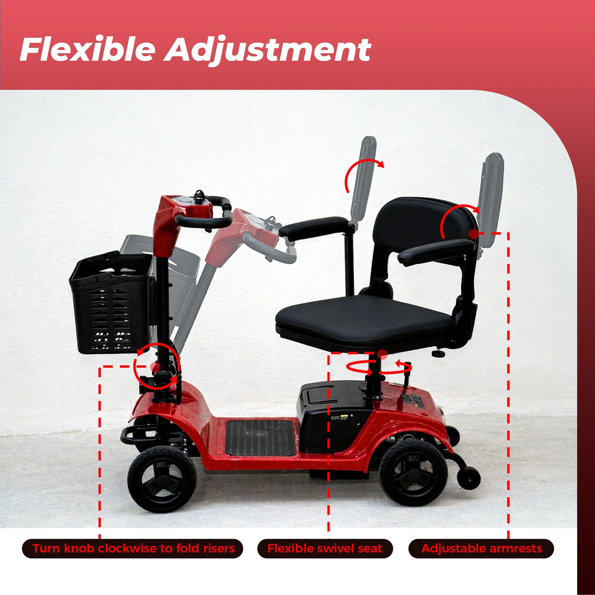 iScooter 4 Wheel Mobility Scooter for Seniors, Wider Seats & Foldale Electric Wheelchair Device for Travel, Upgraded for Superior Performance, Red - Image 9