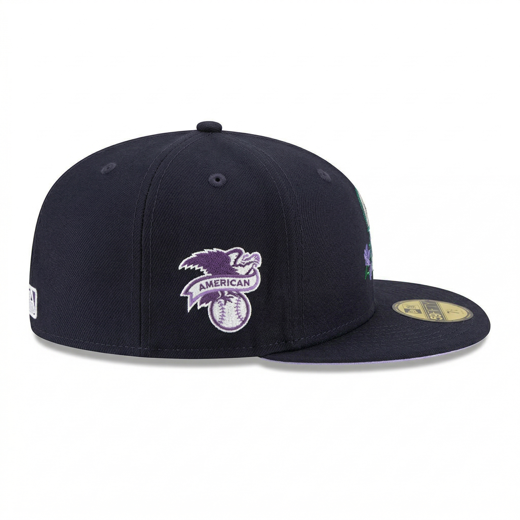 Seattle Mariners Custom Floral Navy 59FIFTY Fitted Hat with Lavender Undervisor | SEVEN HATS - SEVEN HATS