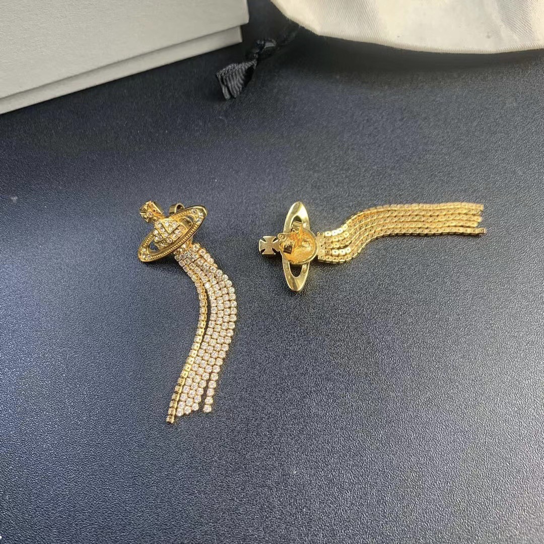 Vivienne Westwood Party Queen Rhinestone Tassel Saturn Earrings - Original Replica Club