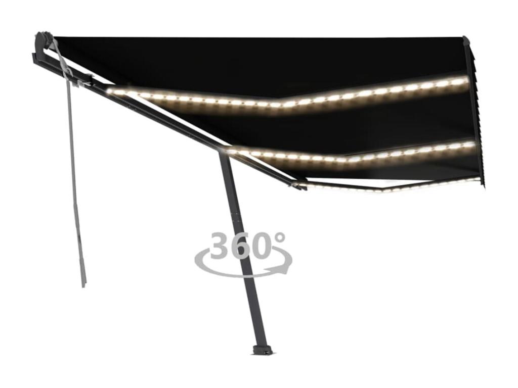 Toldo retráctil manual con luz LED gris antracita 600x300 cm