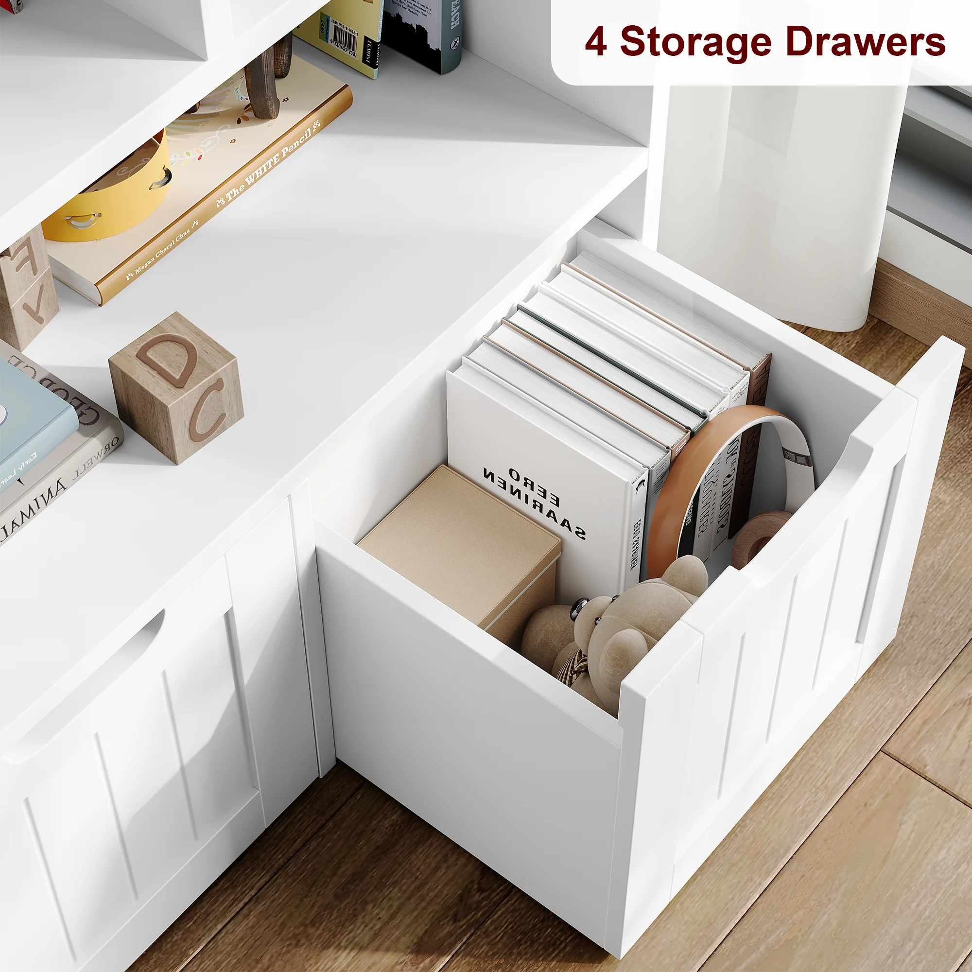 Homfa 7 Cube Toy Storage Organizer, Kids Geometric Bookcase and Bookshelf with 4 Drawers, White - Image 6