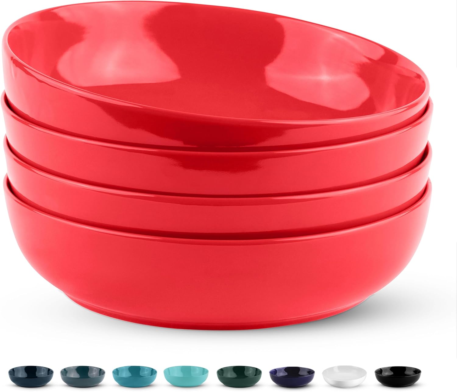 KooK Pasta Bowl, Salad Bowls, Bowls, Serving Bowls, Soup, Ceramic, Large Capacity, Microwave & Dishwasher Safe, Set of 4, 40 Oz, (White)