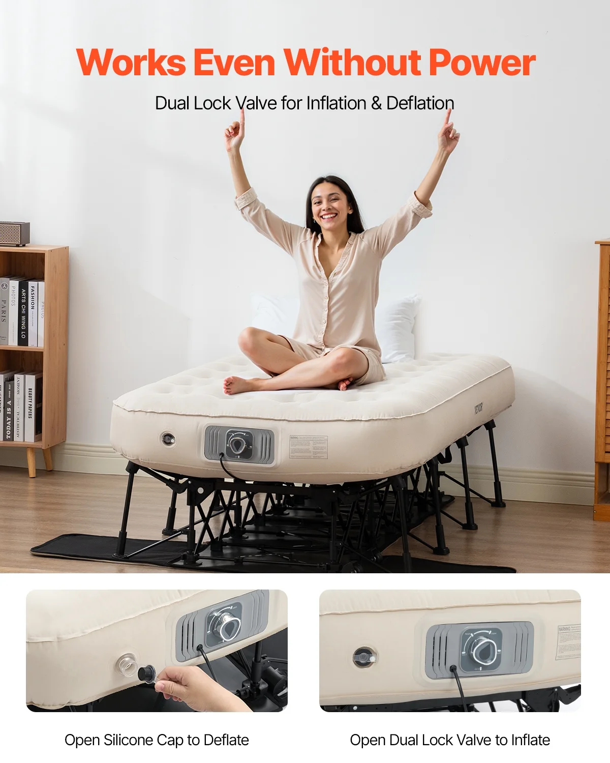 VEVOR Air Mattress with Frame, Inflatable 1 Person Camping Cot with Built-in Pump, Portable Folding Air Beds Supports 300 lbs, Blow Up Anywhere Bed for Guests Camping Travel Indoor & Outdoor Use - Image 5