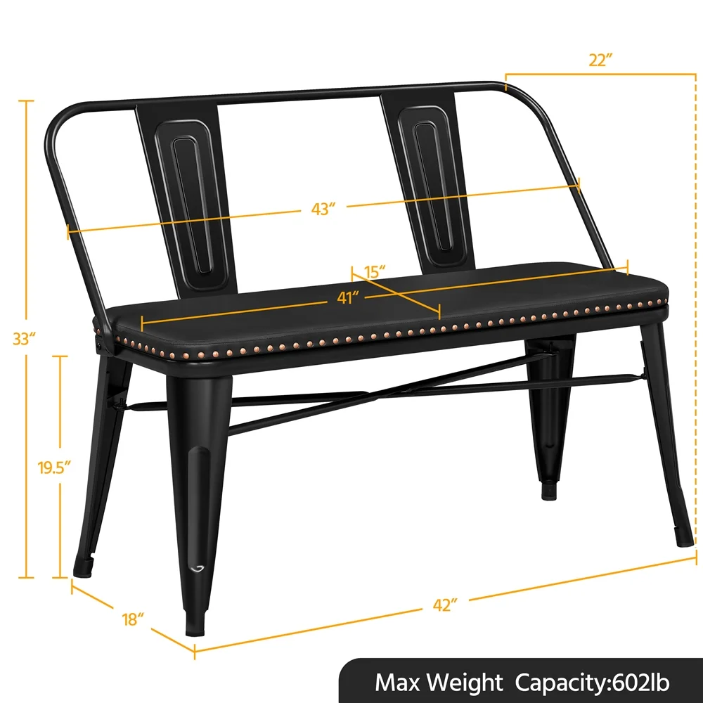 Yaheetech Industrial Metal Dining Bench with Upholstered Seat,Black