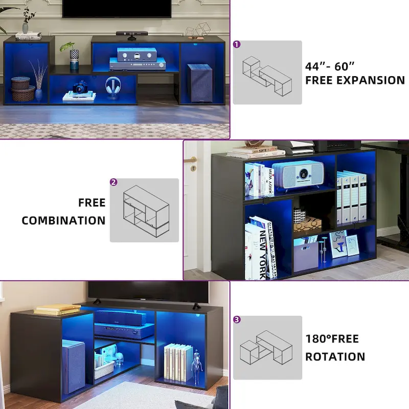Modern Modular TV Stand with LED Lighting & Open Storage