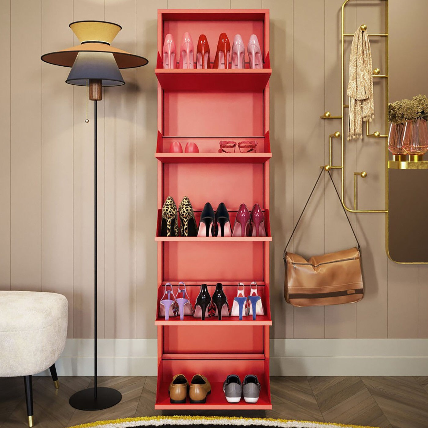 Schoenenkast Caruso rood 5 laden Kare Design