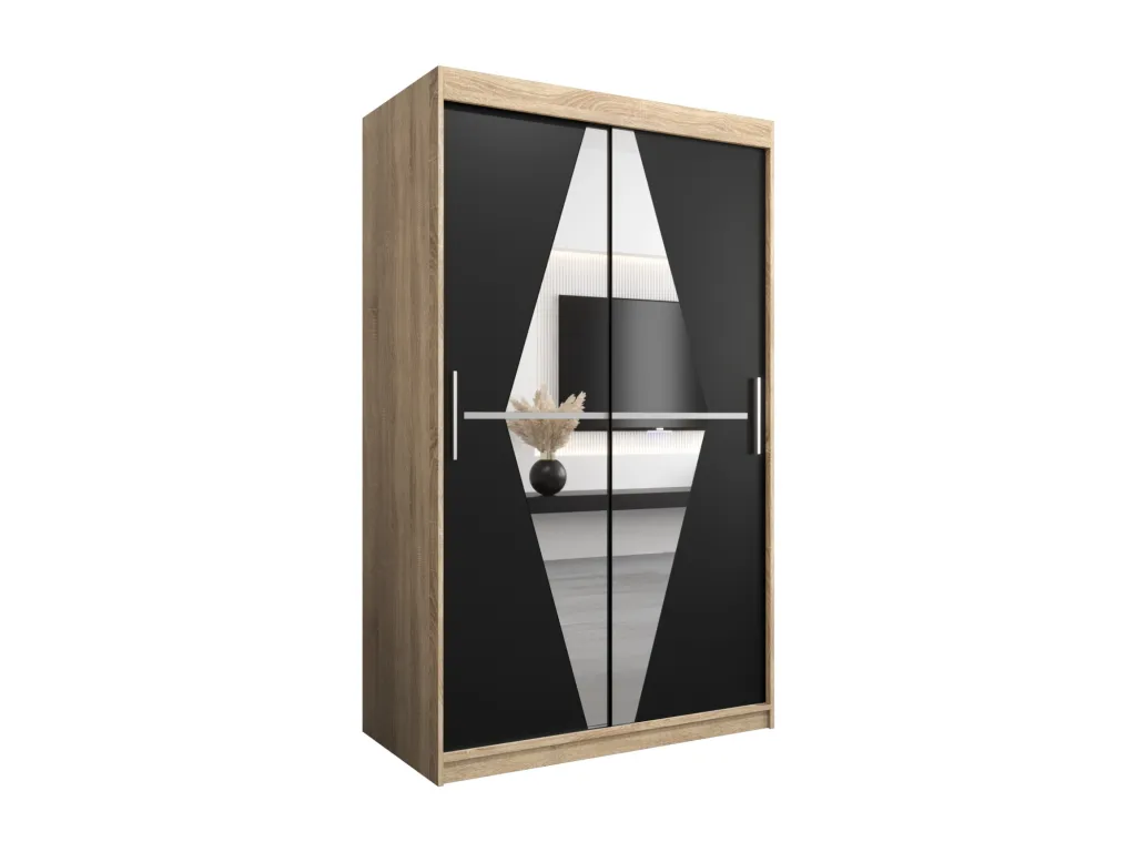 Armario Boliwia de puertas correderas 200/120/62 cm, 2 puertas (acabado Nidovia/negro) yrv3456749