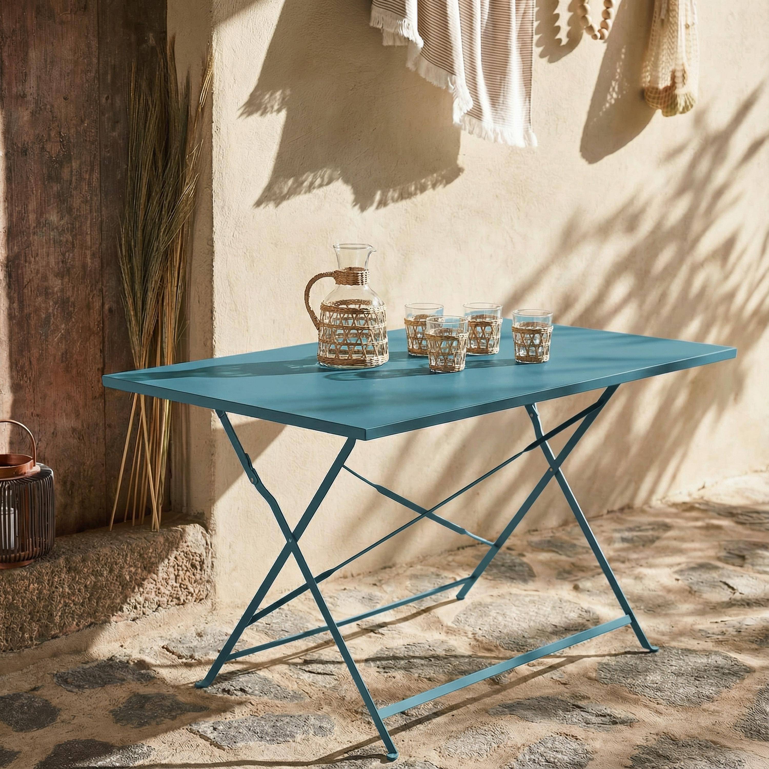 Emilia - Mesa de jardín bistró plegable de acero, 4 plazas, 110cm