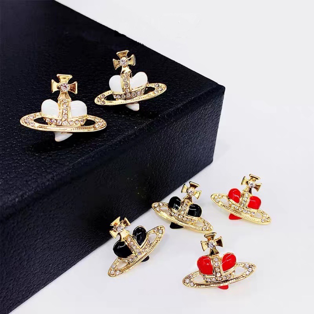 Vivienne Westwood Enamel Love Heart Saturn Earring Stud - Original Replica Club