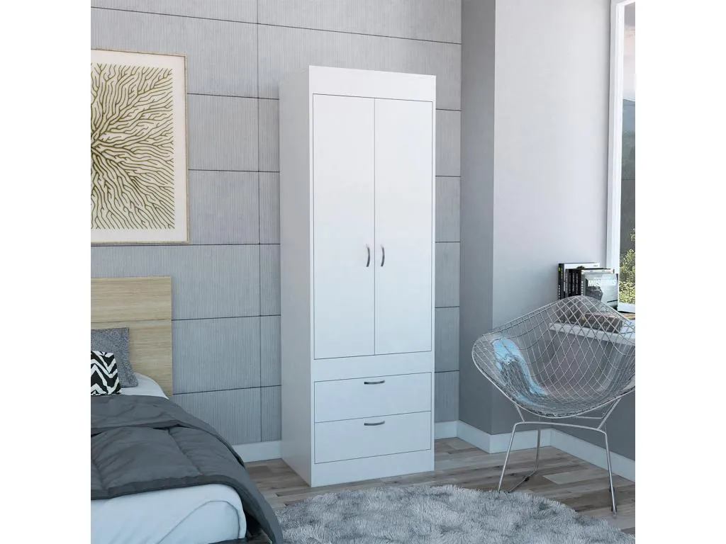 Armario Andreuworldcasa con 2 cajones y barra de colgar 178.81 cm X 59.18 cm X 48 cm Blanco