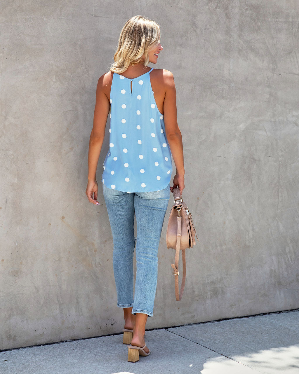 Peron Polka Dot Textured Top - Light Blue - FINAL SALE - Se7enfashion
