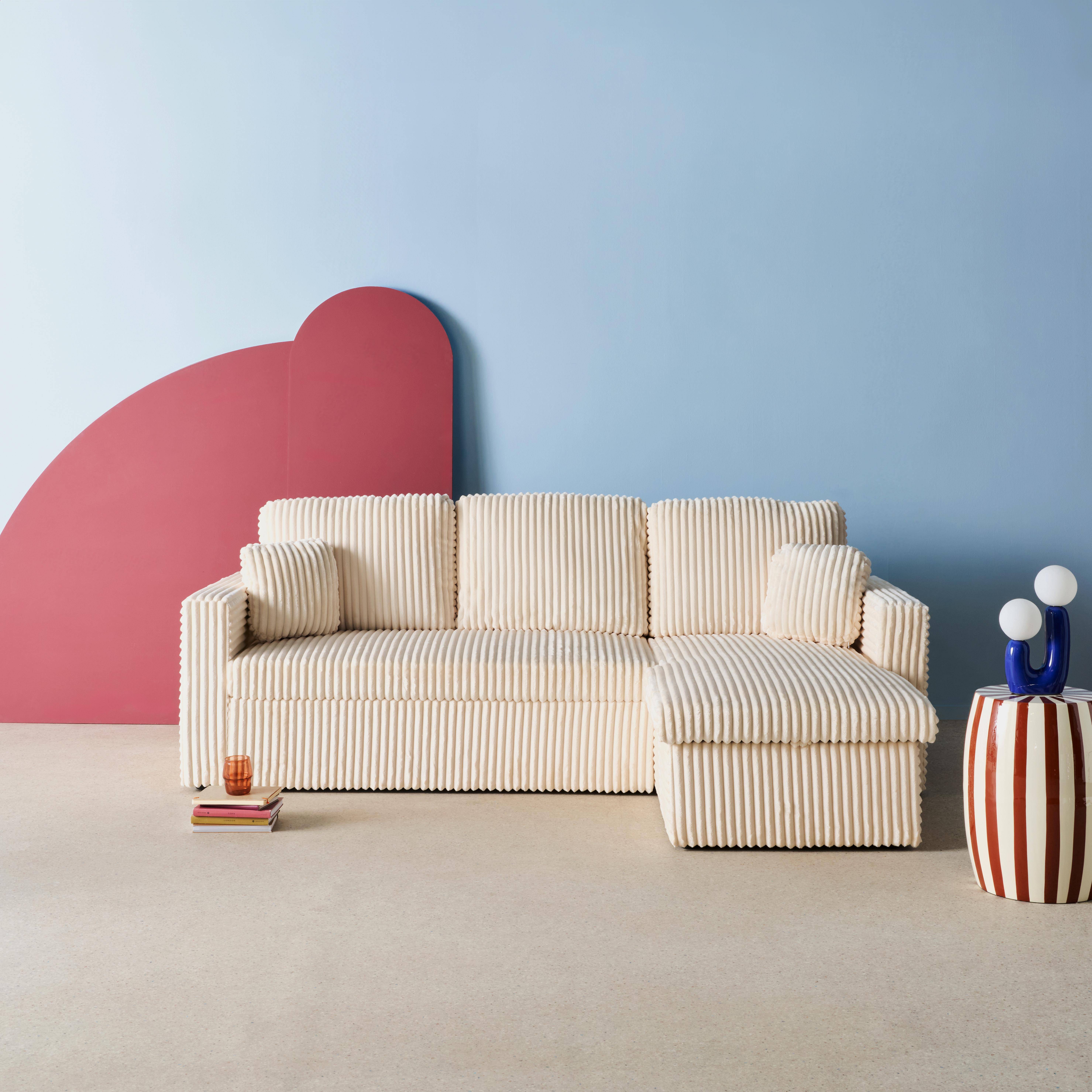 Ida pelo sintético - Sofá cama esquinero de pelo sintético con textura acanalada de 3 plazas