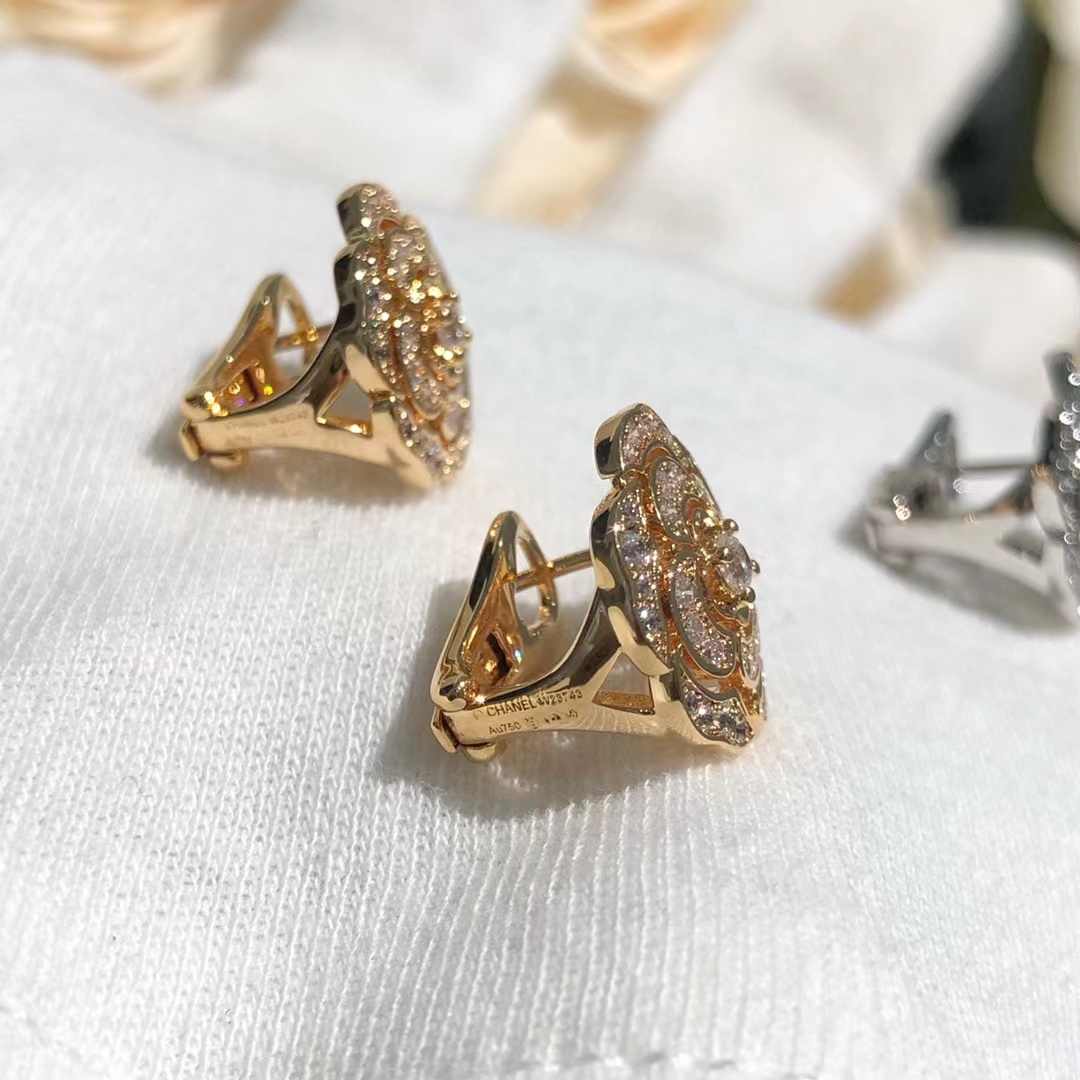 Chanel Diamond Camellia Stud Earrings - Original Replica Club