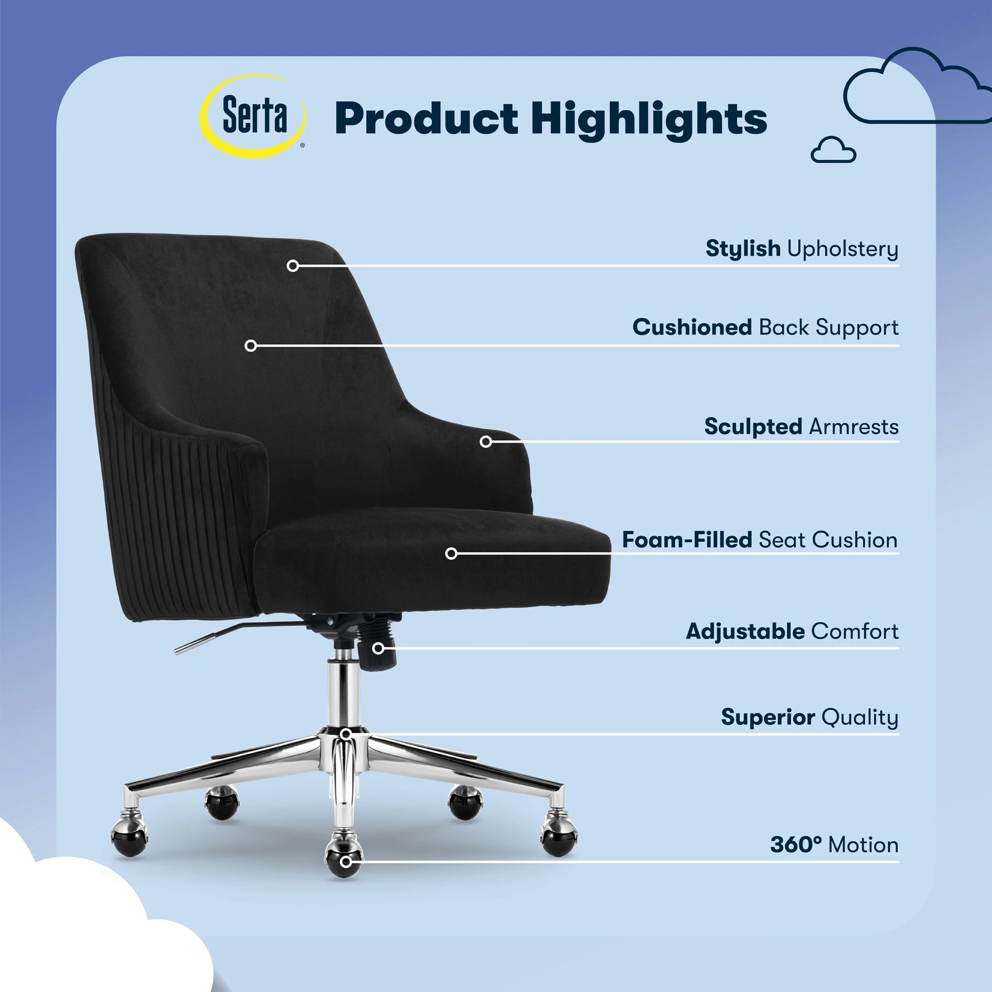 Serta Scarlett Modern Mid-Back Office Chair Velvet Fabric Gold Metal Base Pink - Image 30