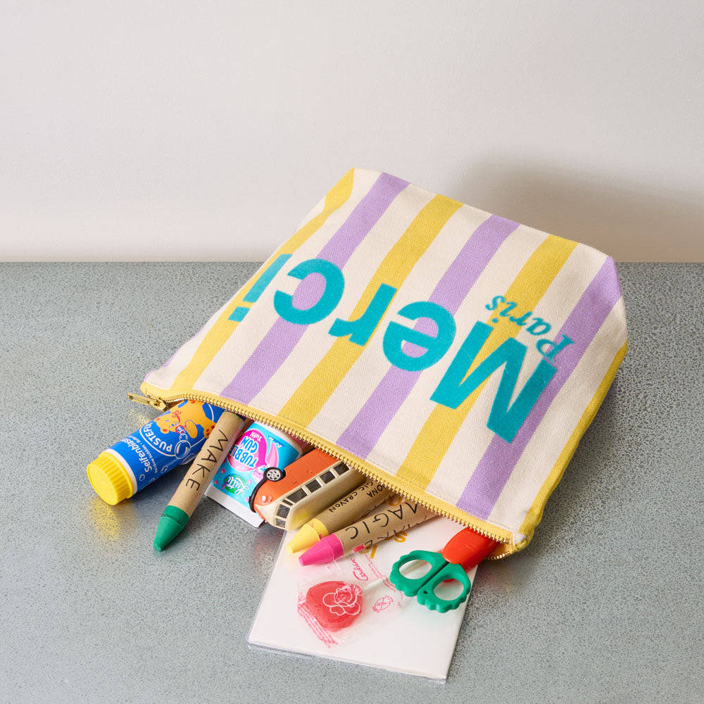 Merci - Pochette en coton rayé - Lila & Banane