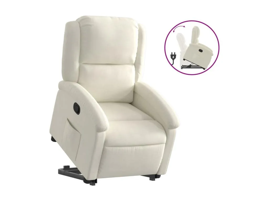 Sillón reclinable elevable terciopelo crema