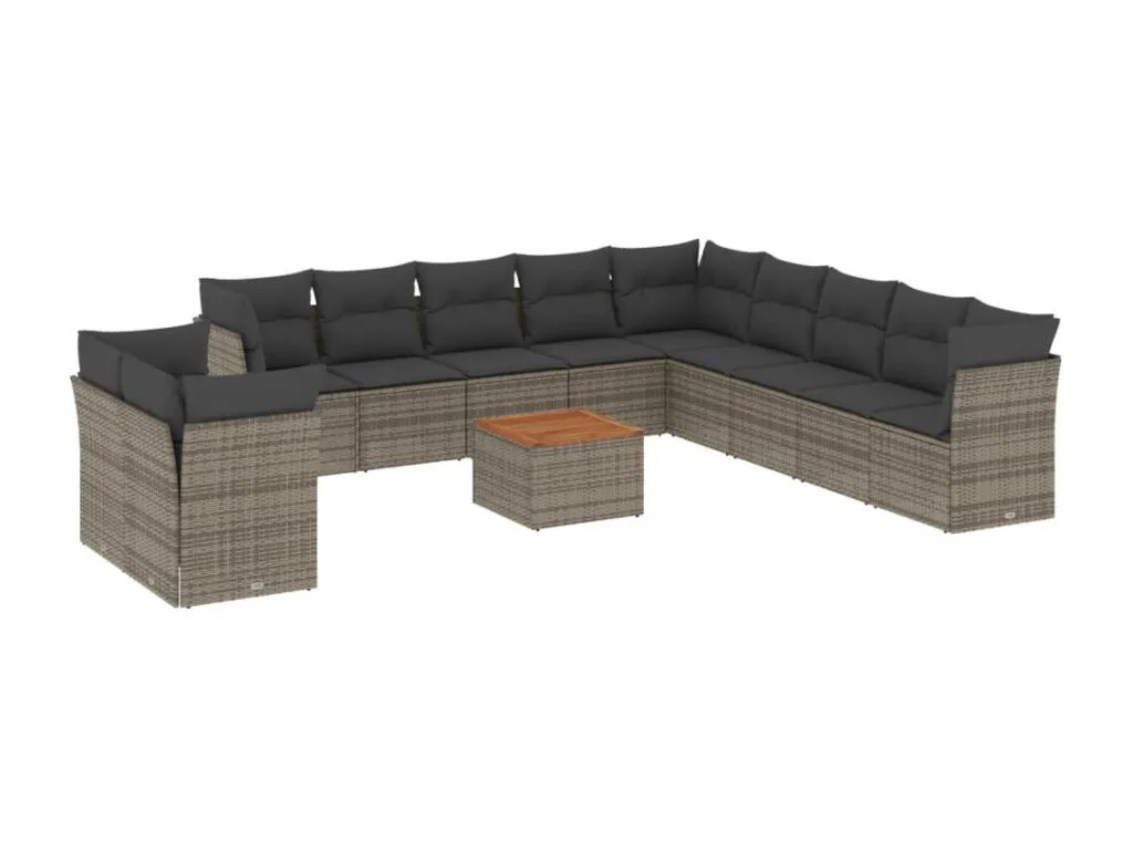 Set de sofás de jardín Casahandy 12 piezas con cojines en ratán sintético gris