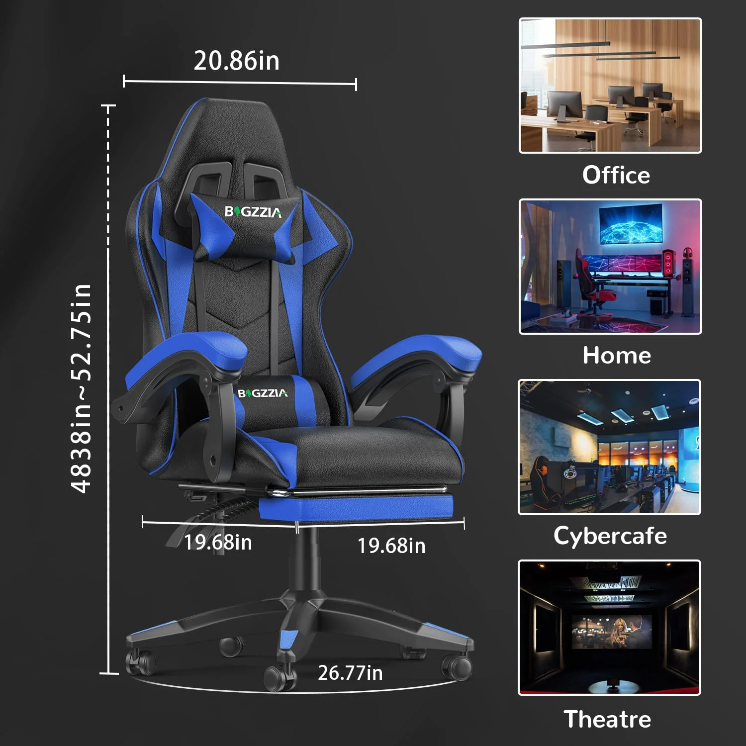 Bigzzia Gaming Chair Office Chair, Ergonomic Game Chair with Height Adjustable Headrest and Lumbar Support for Adults Teens, Black & White - Image 33