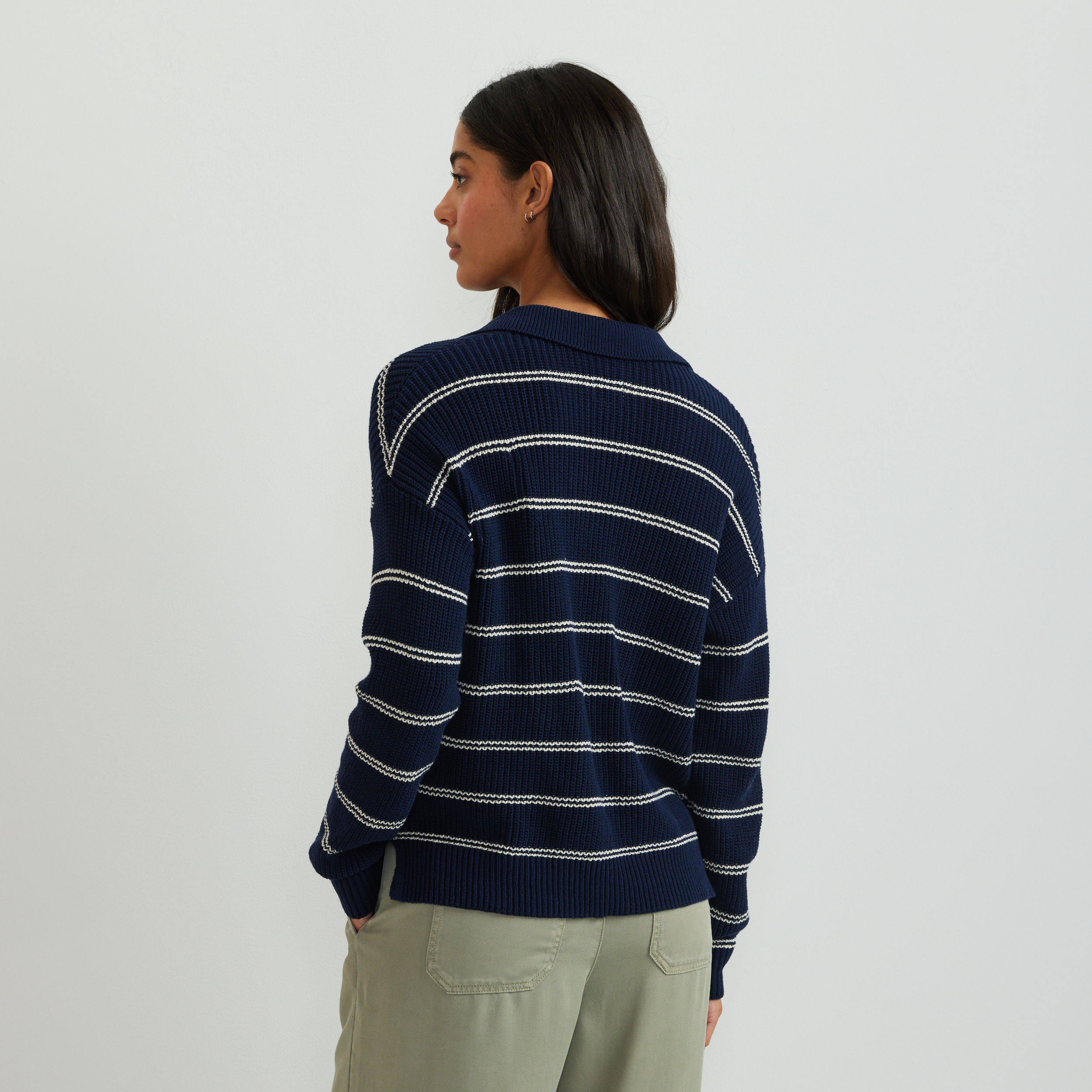 Women's Johnny Collar Striped Sweater - Eddie Bauer Outlet
