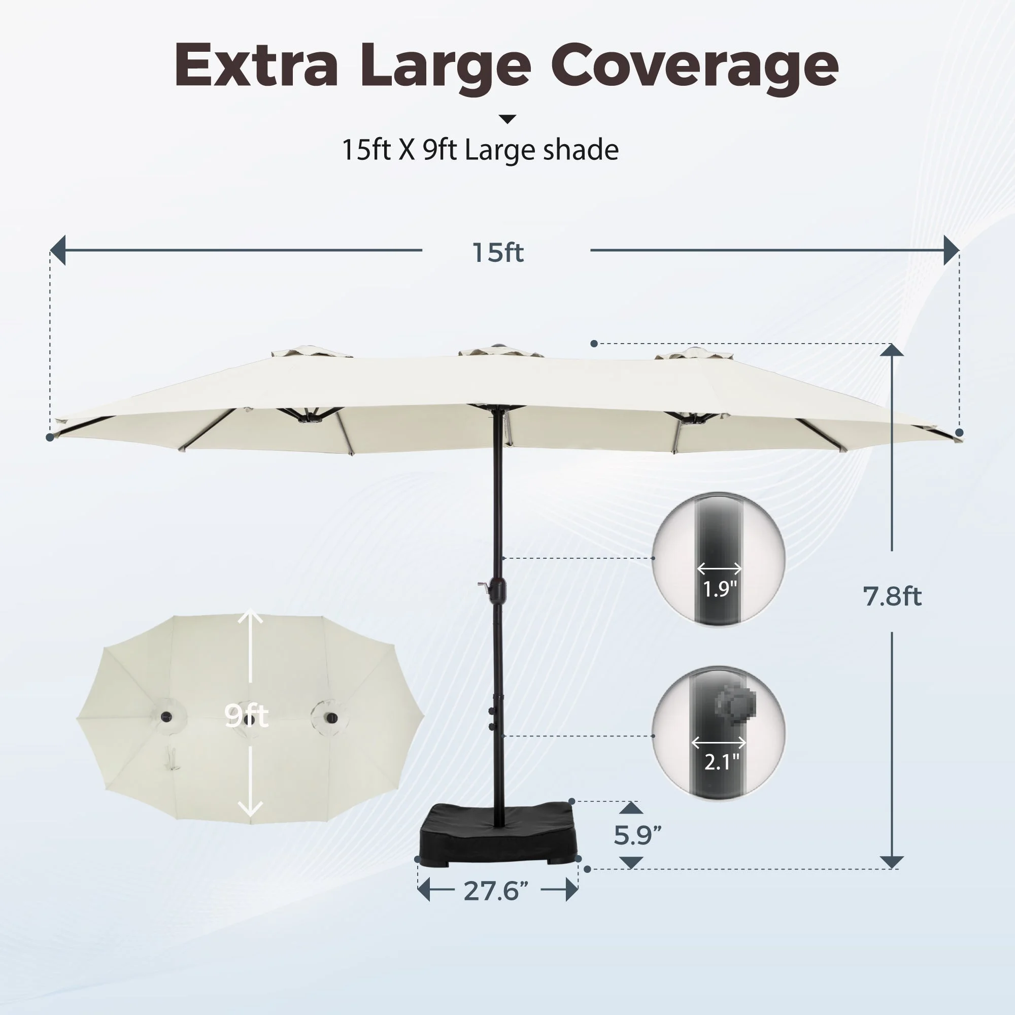 Alpha Joy 15ft Outdoor Patio Umbrella Extra-Large Double-Sided Garden Umbrella with Crank Handle and Base - Smoky Gray - Image 62