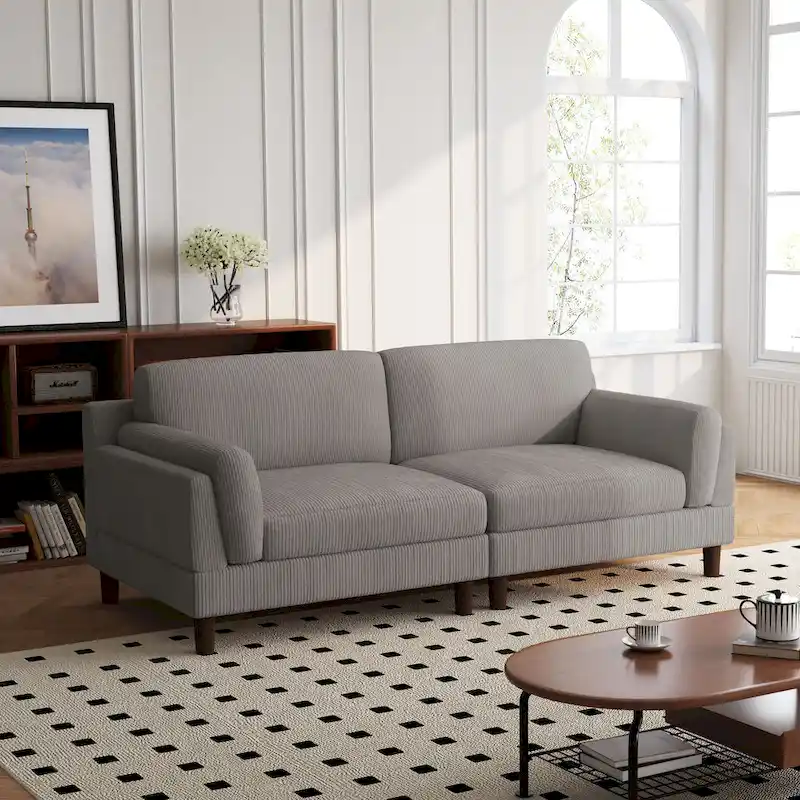 90-Inch Oversized Corduroy Sofa for Living Room with Reversible Cushions