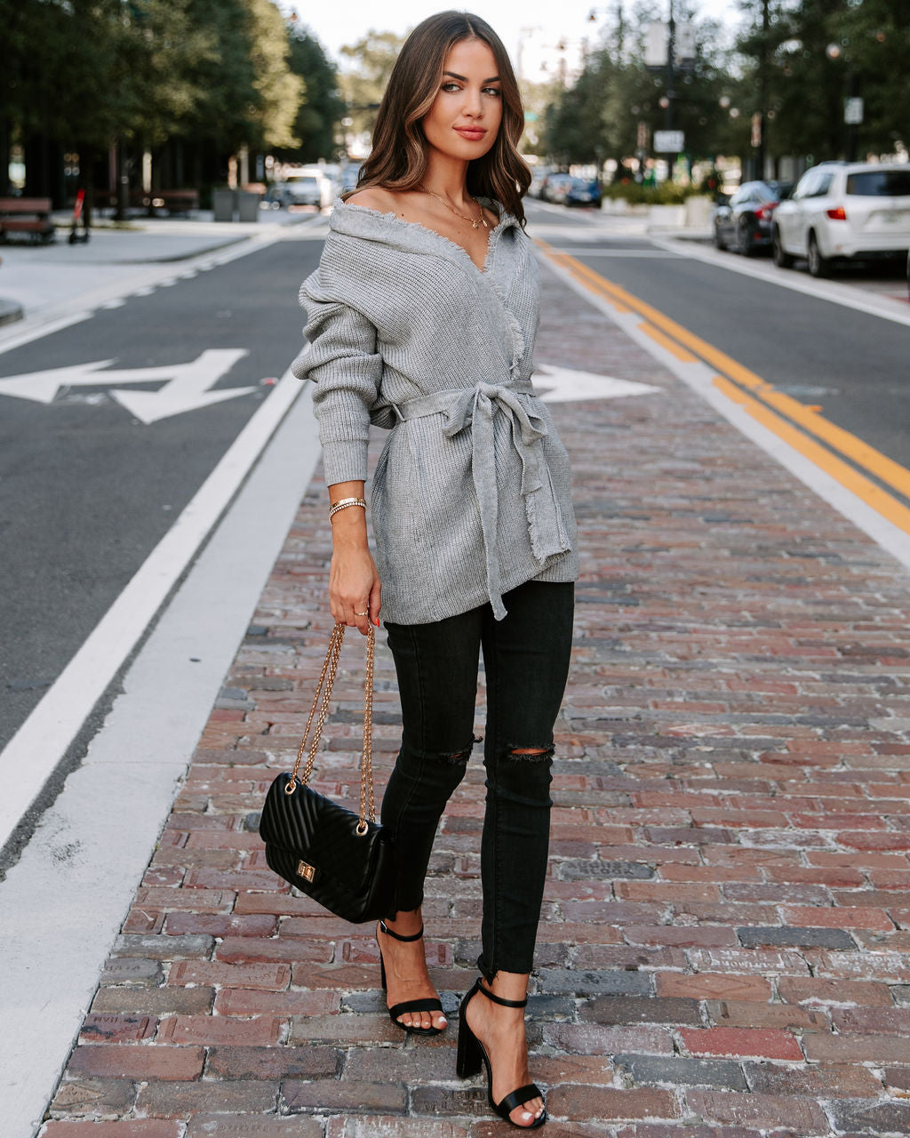 Aurelle Frayed Knit Cardigan - Grey - SALE - Se7enfashion