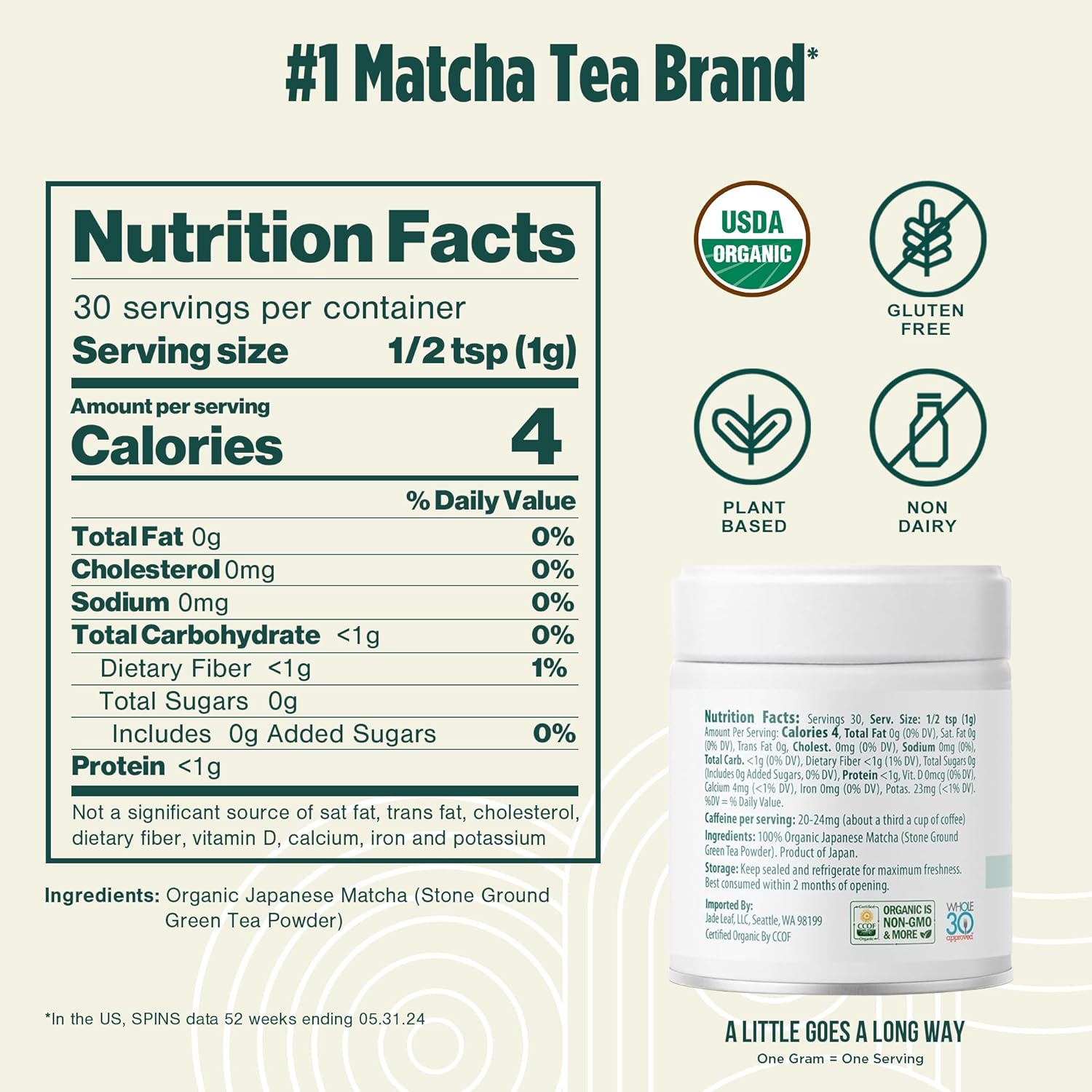 Jade Leaf Matcha Organic Barista Blend Ceremonial Grade Matcha Green Tea Powder - 100% Pure Japanese First Harvest Green Tea for Lattes from Uji and Kagoshima, 30g / 1.06 Ounce (Pack of 1)