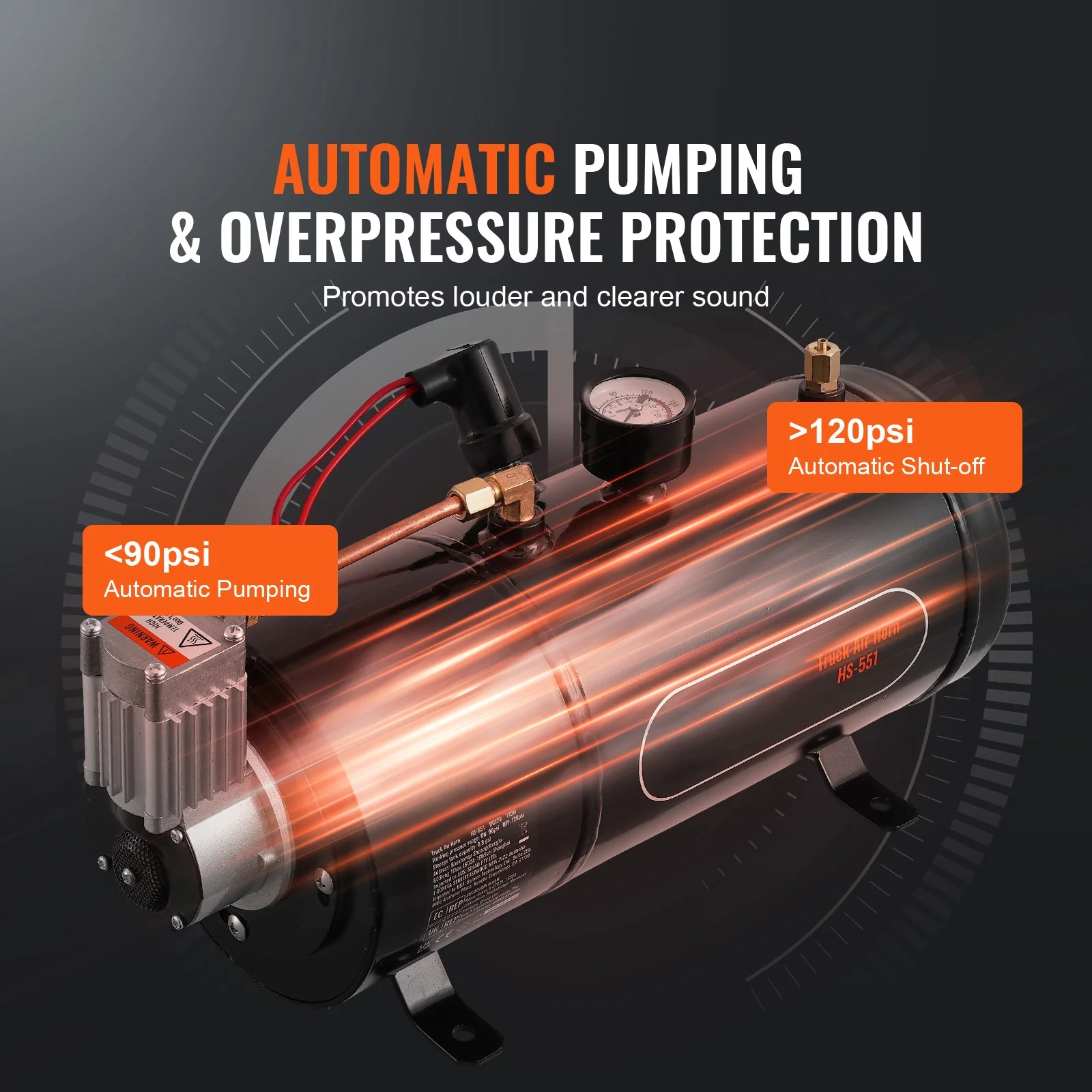 KFFKFF 12V Air Compressor System, 0.8 Gal/3L Tank, 120 psi, Ideal for Train Horns, Tire Inflation, and Air Mattresses, Onboard Compressor with Tank - Image 9