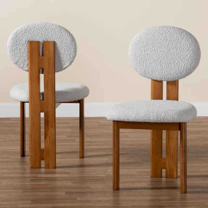 Kacela Contemporary Japandi Boucle Upholstered Wood Dining Chair Set - 2 Pieces