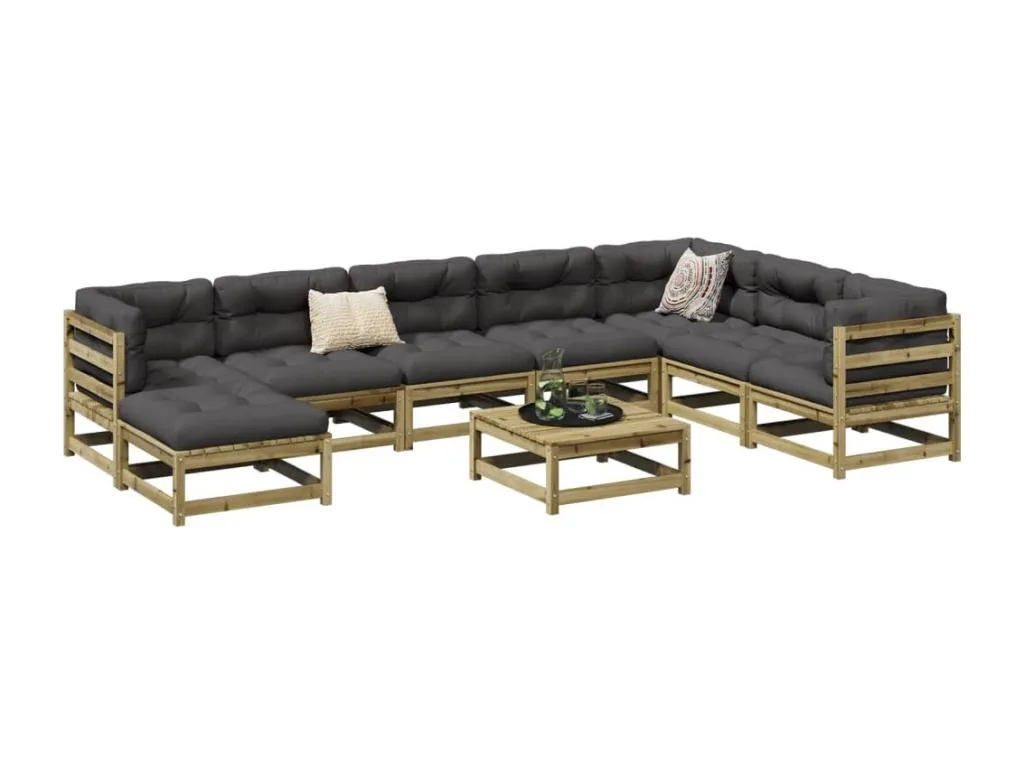 Alkifurniturees Set de sofás jardín 9 pzas con cojines Alkifurniturees impregnada Marrón ICVK29626