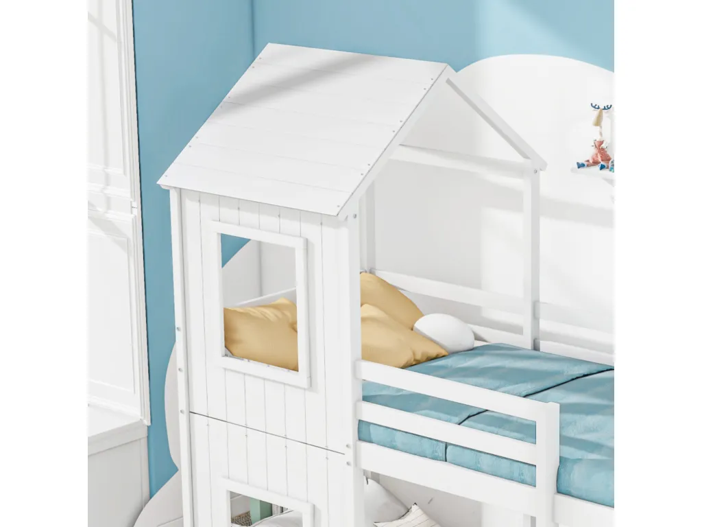 Litera cabina 90x200 cm - Prietocasa maciza - con 2 ventanas - Blanco