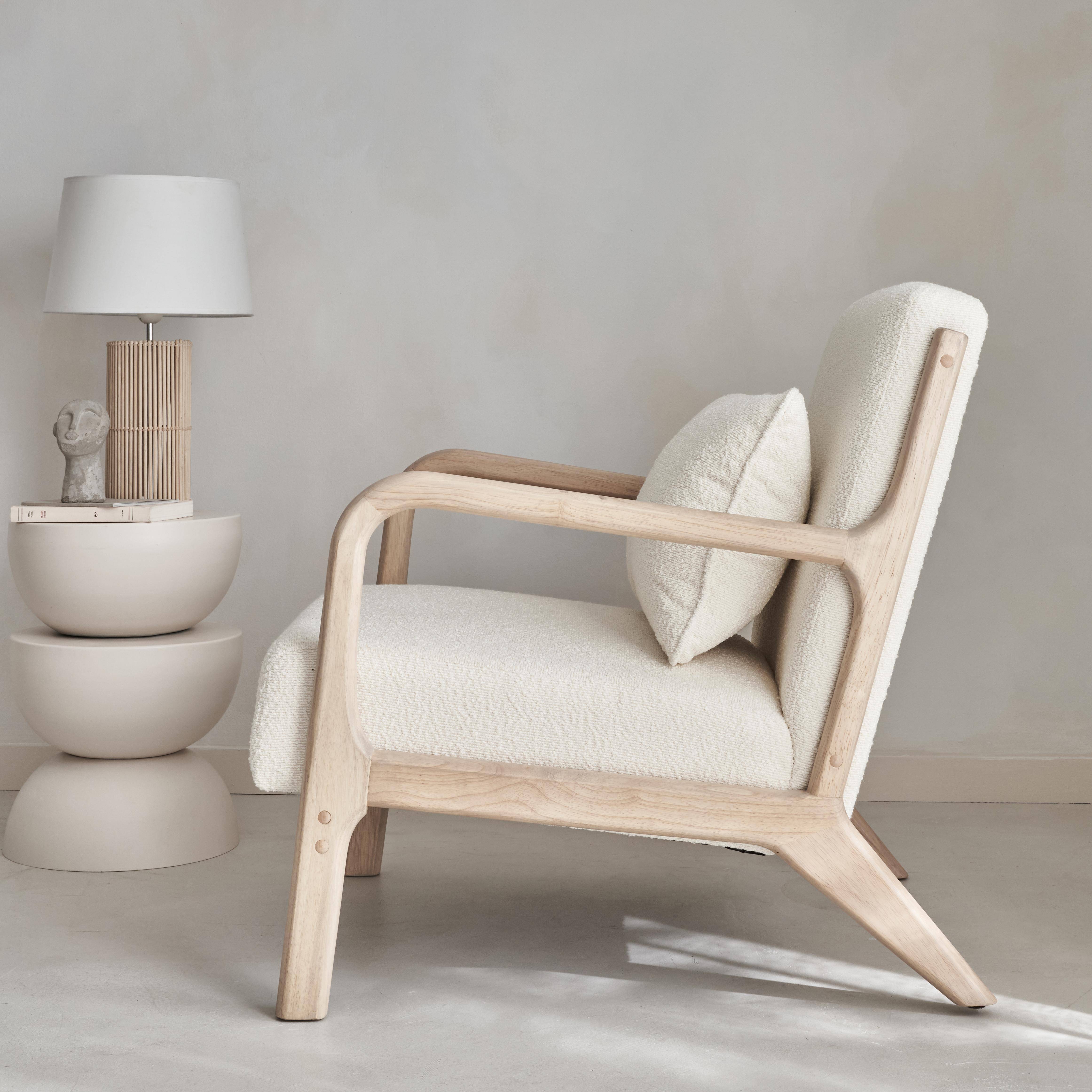Lorens borreguito - Sillón escandinavo de madera y tela de borreguito texturizado