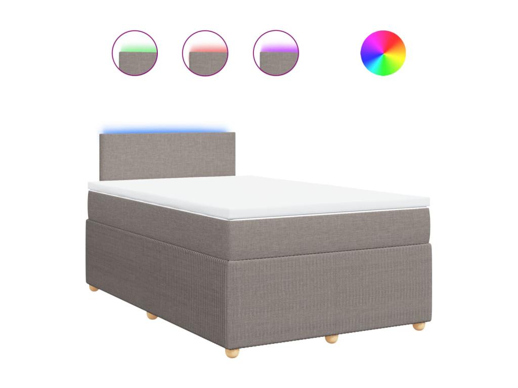 Cama box spring con colchón tela gris taupe 120x190 cm