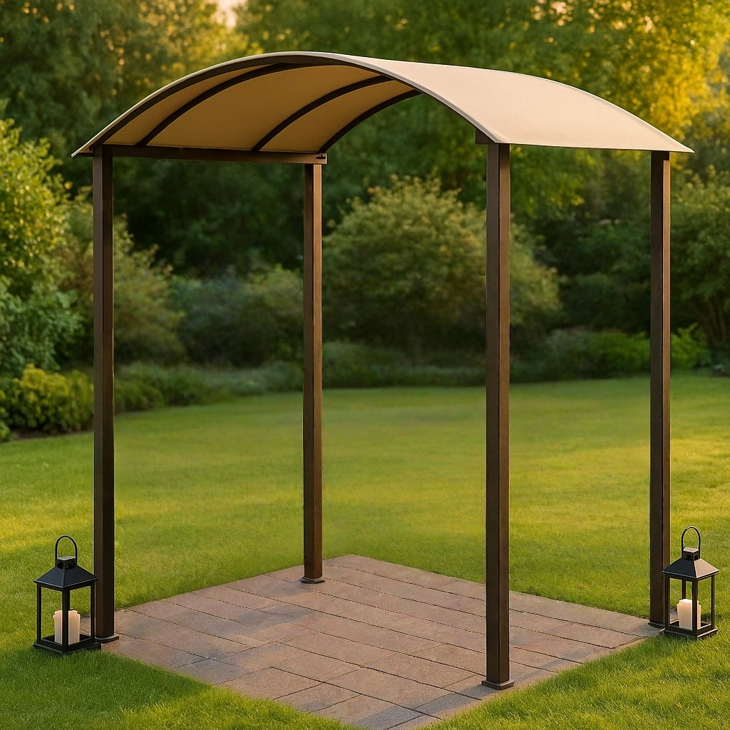 Pabellón de jardín cenador beige metal para exterior 280x140x240 cm