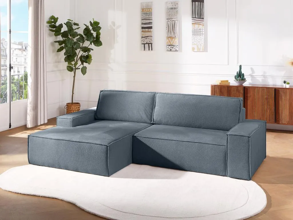 Sofá cama esquinero izquierda de tela texturizada azul Decoesp 11028DXRW