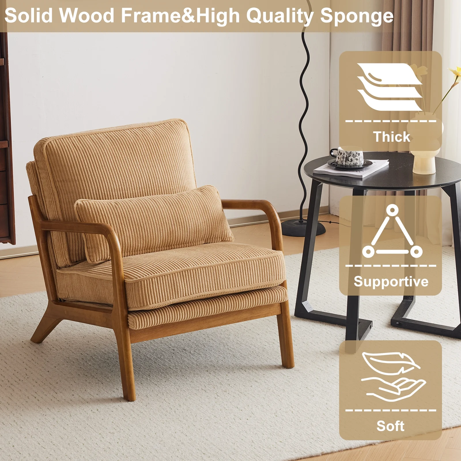 Ktaxon Accent Chair Corduroy Upholstered Armchair, Reading Club Chair with Pillow and Solid Wood Frame for Living Room Bedroom Furniture Off White - Image 77