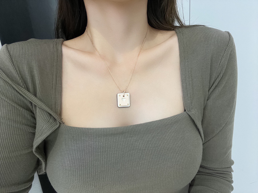 Hermes Cowhide Leather Square Tag Necklace - Original Replica Club