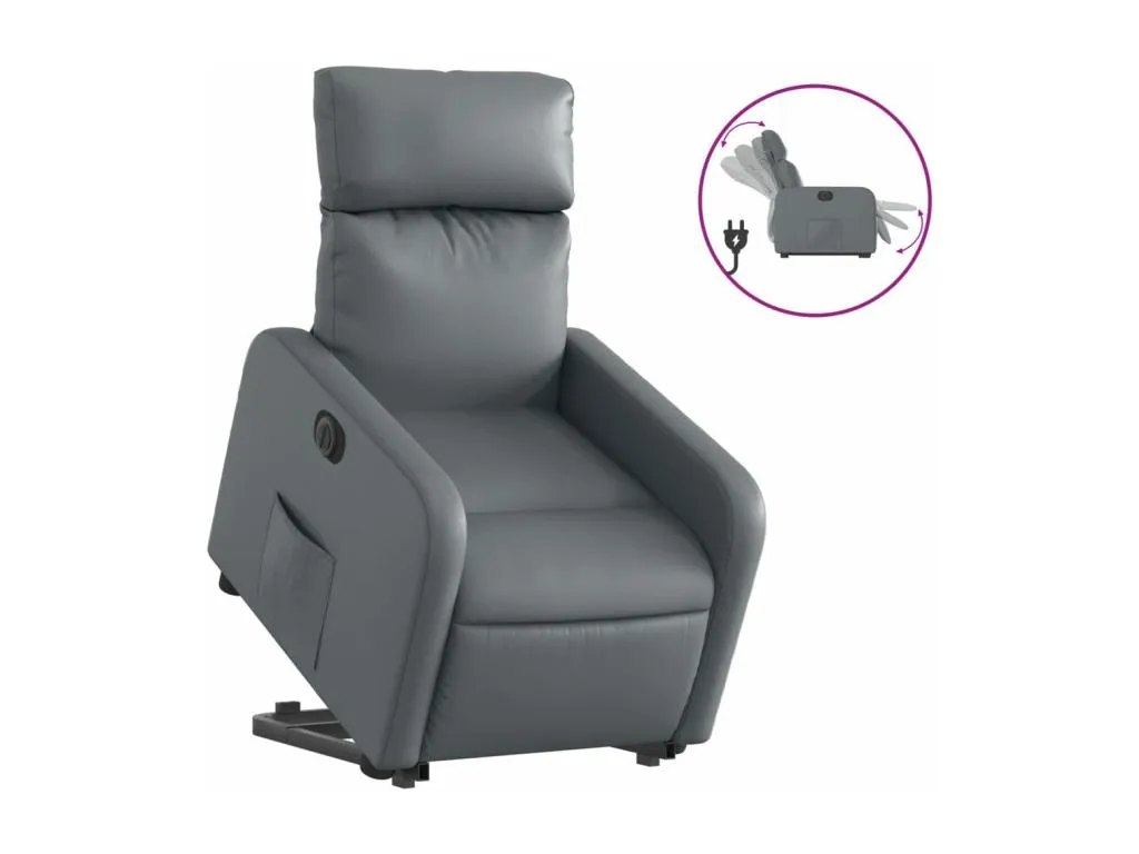 Sillón reclinable elevable eléctrico de cuero sintético gris
