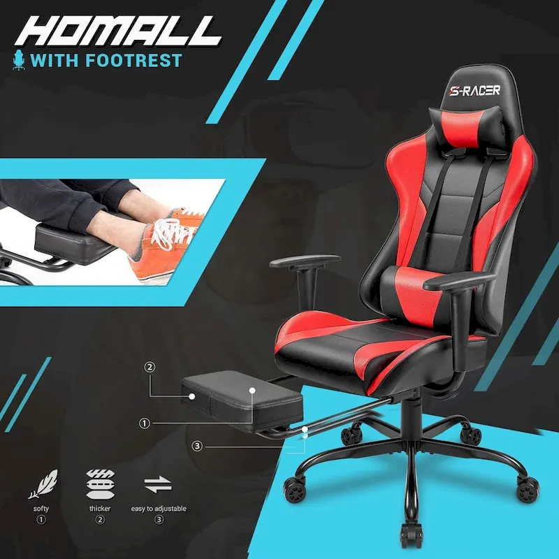Ergonomic Gaming Chair with Footrest - Ideal for Desk Use