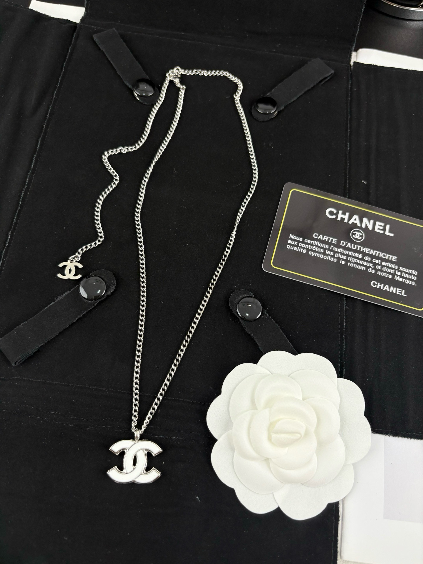 Chanel White Enamel CC Earrings Brooch Necklace - Original Replica Club